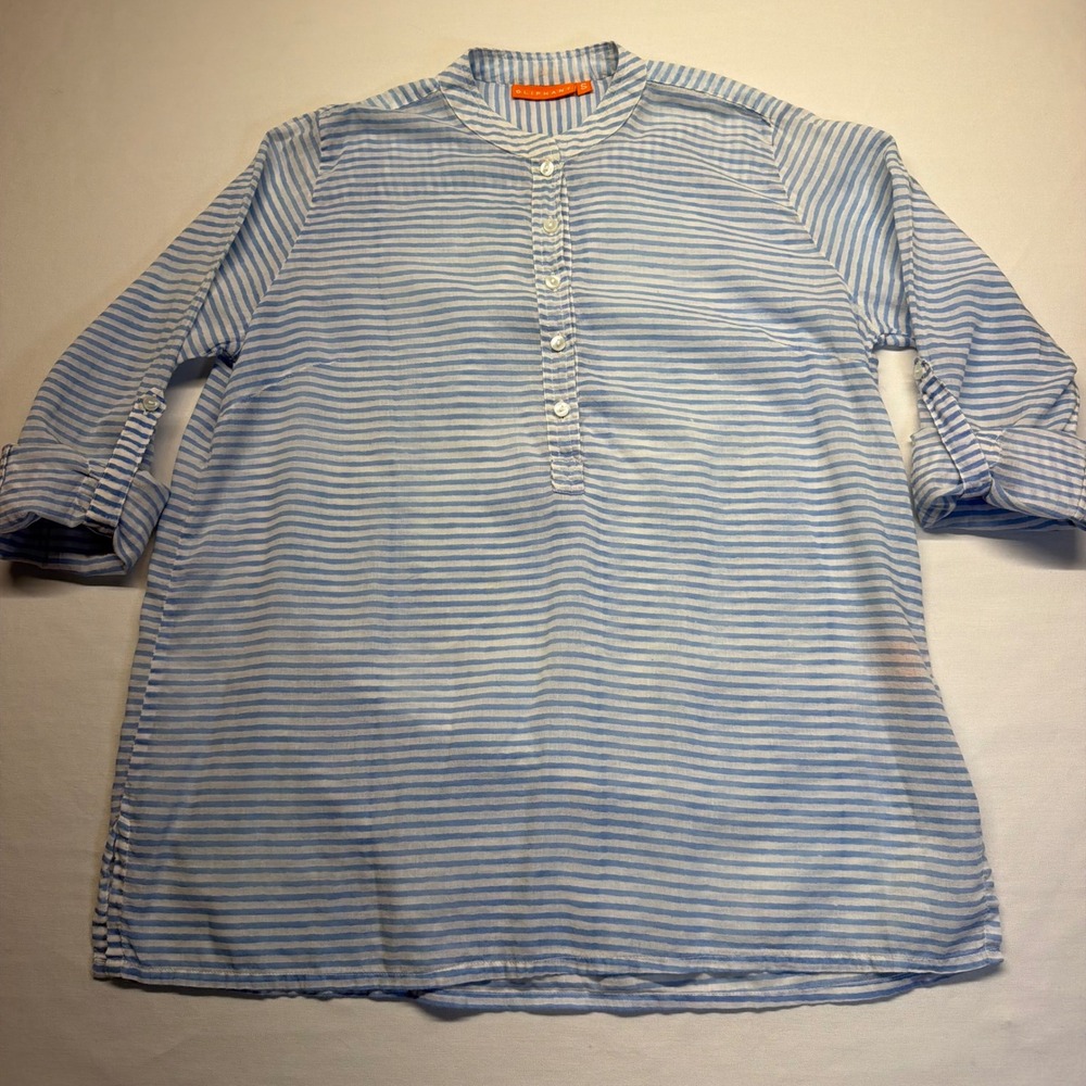 Oliphant Tunic Top Striped Blue White S Women Coastal Cotton Roll Tab Shirt